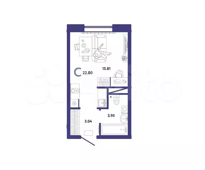 Квартира-студия, 22,8 м, 11/13 эт. - Фото 1