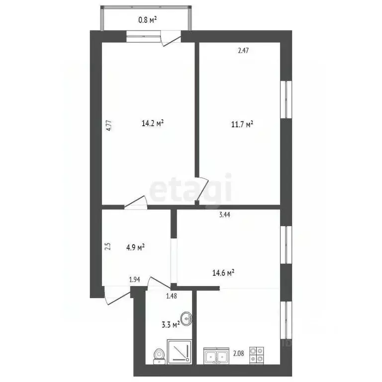 2-к кв. Крым, Саки ул. Ленина (48.9 м) - Фото 2