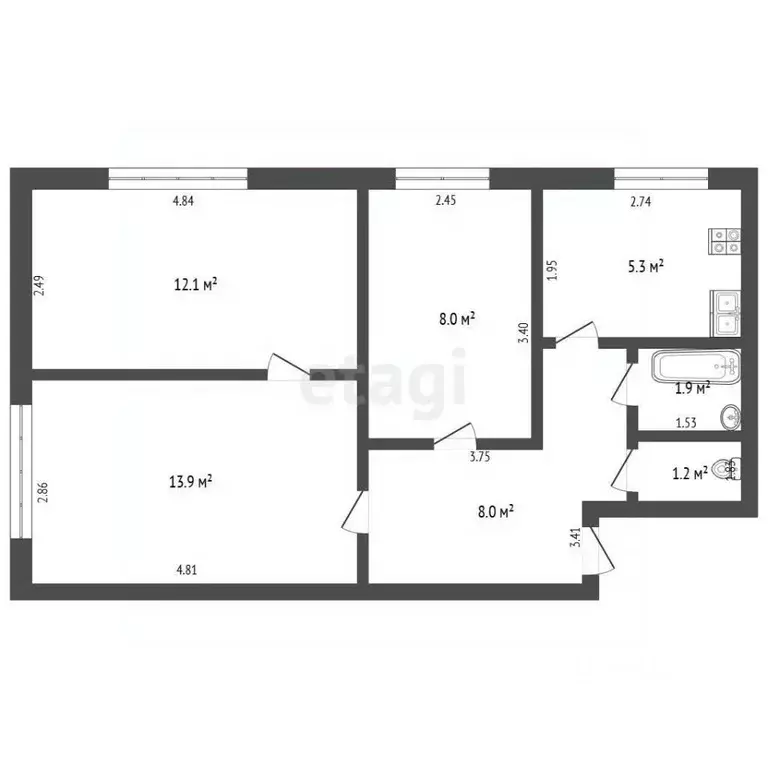 3-к кв. Белгородская область, Прохоровка рп ул. Садовая, 52Г (50.4 м) - Фото 2