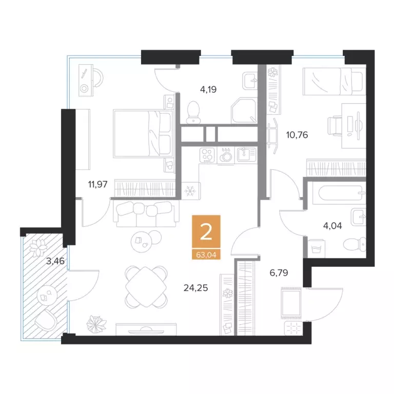 Продаётся 2-к квартира, 63.04 м - Фото 1