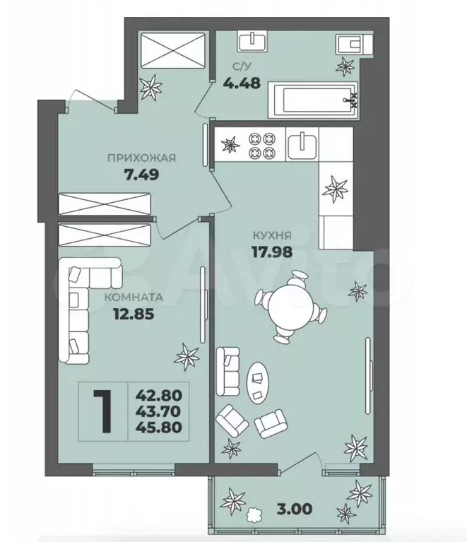 2-к. квартира, 43,8 м, 5/8 эт. - Фото 1