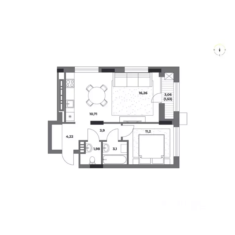 2-к кв. Омская область, Омск  (52.9 м) - Фото 0