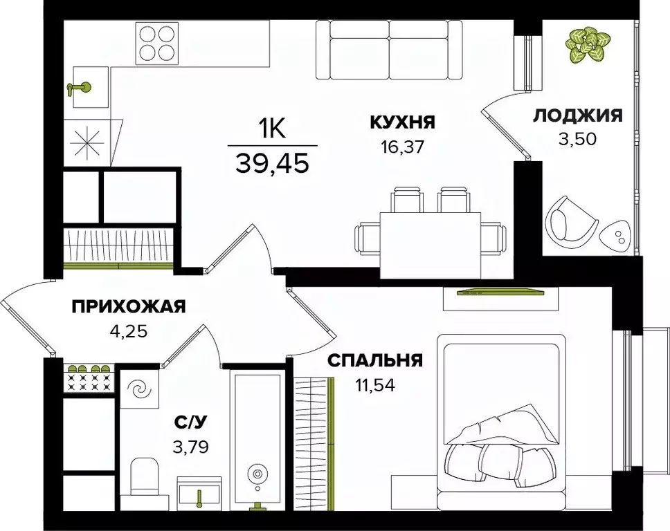 1-к кв. Тульская область, Тула  (39.45 м) - Фото 0