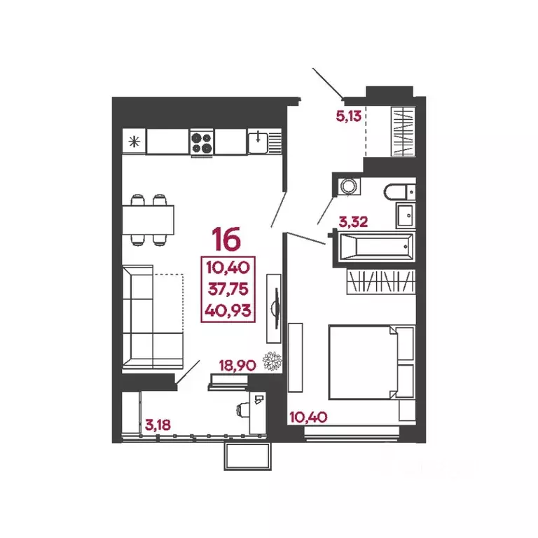 1-к кв. Пензенская область, Пенза ул. Измайлова, 41Б (40.93 м) - Фото 1