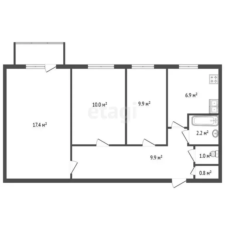3-комнатная квартира: Санкт-Петербург, улица Коммуны, 28к2 (58.1 м) - Фото 1