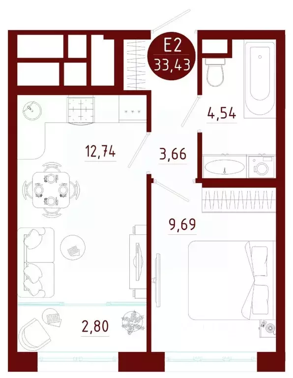 1-к кв. Тульская область, Тула ул. 156-го Полка НКВД, 18 (33.43 м) - Фото 1