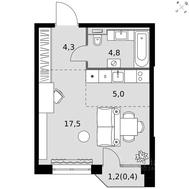 Студия Татарстан, Казань Фриссон жилой комплекс (31.9 м) - Фото 1