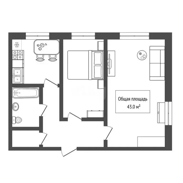 2-комнатная квартира: Новосибирск, Индустриальная улица, 8 (43 м) - Фото 0