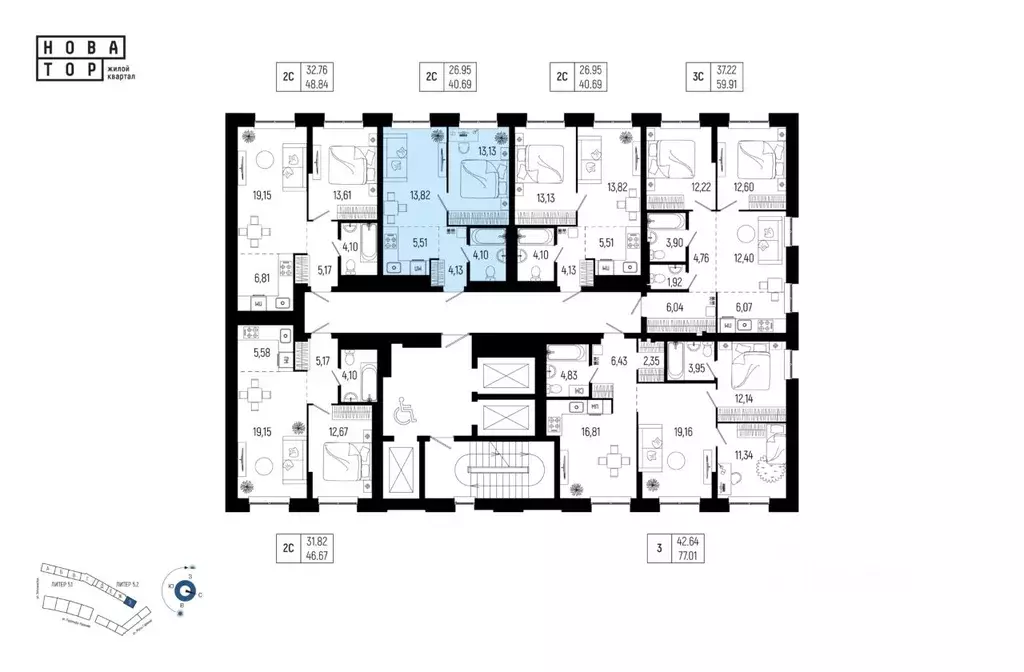 2-к кв. Башкортостан, Уфа Глумилино-1 мкр, Новатор жилой комплекс ... - Фото 1