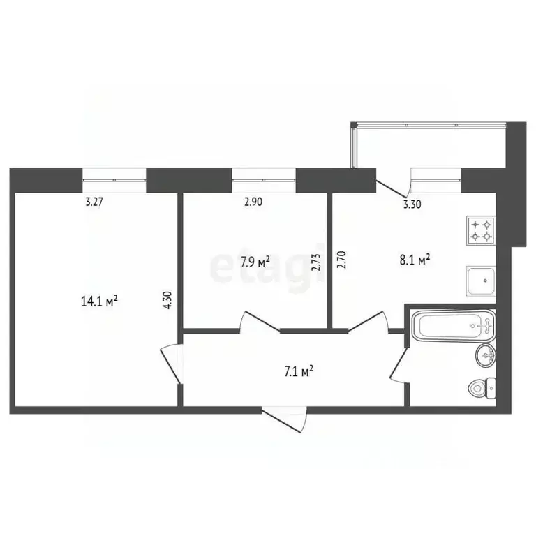 2-к кв. Вологодская область, Вологда Профсоюзная ул., 31 (40.5 м) - Фото 2