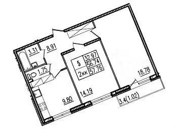 2-к. квартира, 60 м, 5/25 эт. - Фото 0
