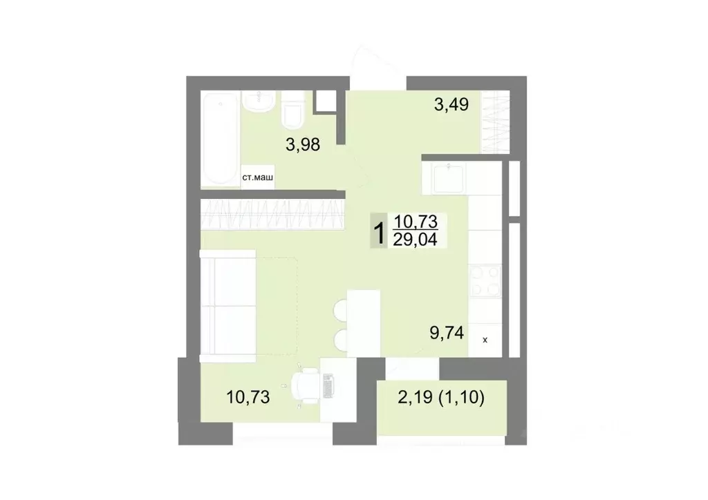 Студия Свердловская область, Екатеринбург ул. Тенистая, 8с4 (29.04 м) - Фото 1