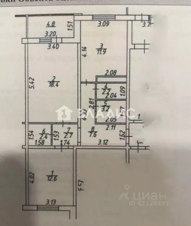 Квартира, 2 комнаты, 61 м - Фото 1
