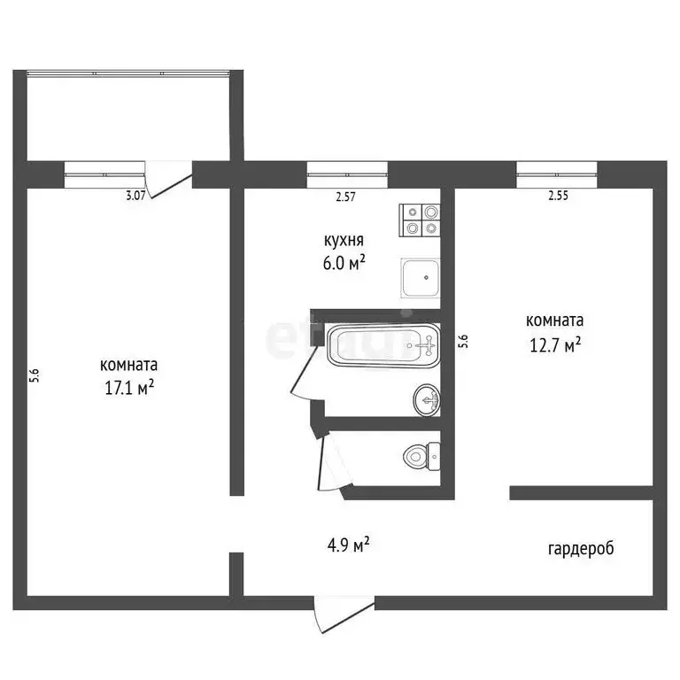 2-комнатная квартира: Котлас, улица Кедрова, 7А (43 м) - Фото 1