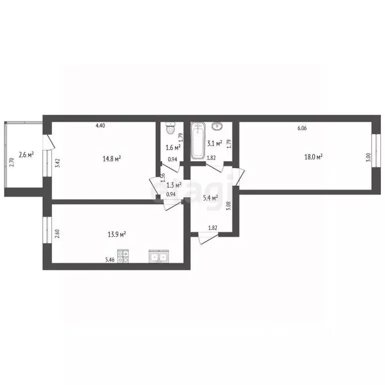 2-к кв. Башкортостан, Стерлитамак ул. Артема, 116А (58.8 м) - Фото 1