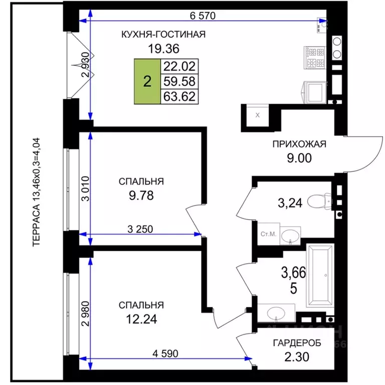 2-к кв. Калининградская область, Гурьевск Включи жилой комплекс (64.6 ... - Фото 1