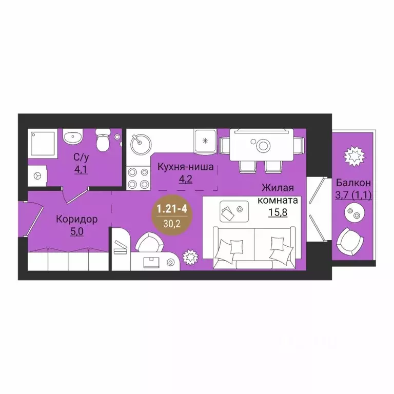 Студия Вологодская область, Вологда Старое ш. (30.2 м) - Фото 1