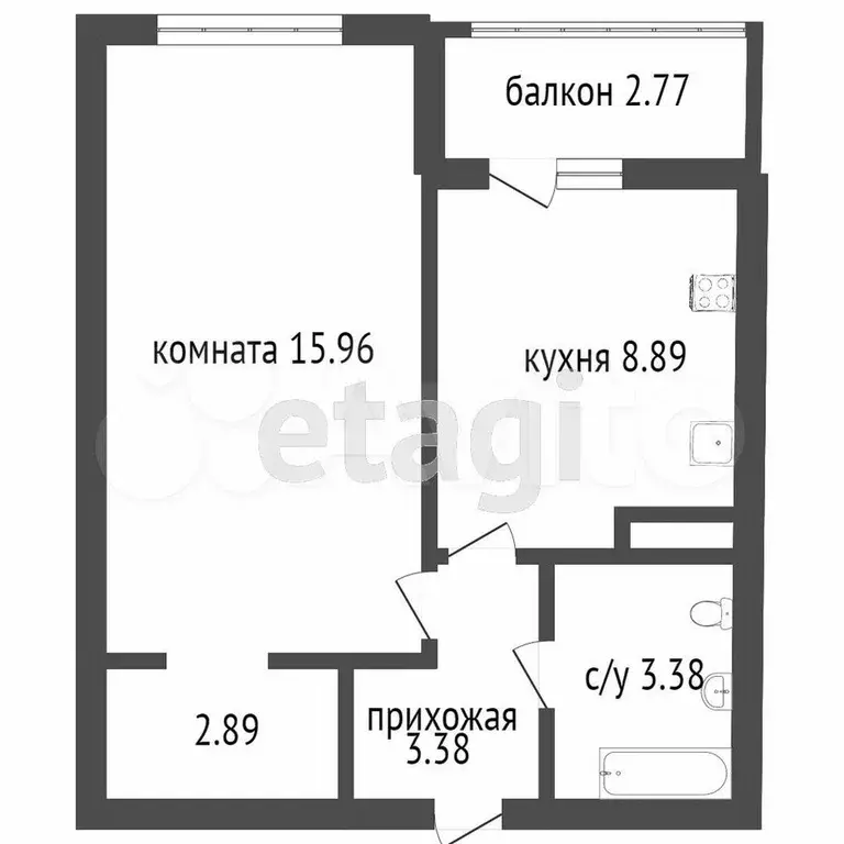1-к. квартира, 32,1 м, 4/5 эт. - Фото 0