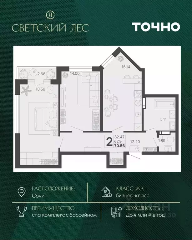 2-к кв. Краснодарский край, Сочи КСМ мкр,  (69.23 м) - Фото 1