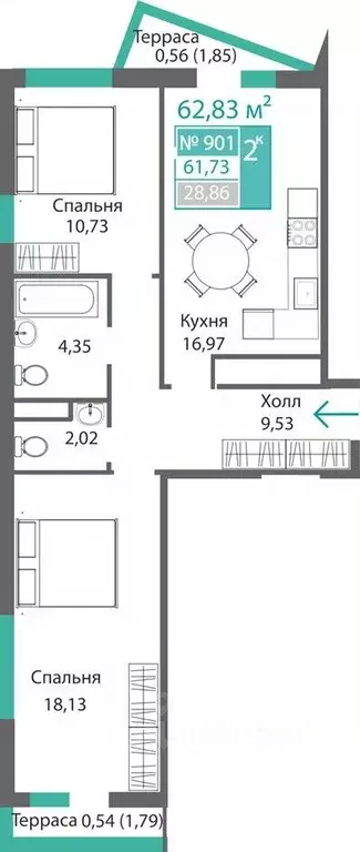 2-к кв. Крым, Симферополь Крымская роза мкр,  (62.83 м) - Фото 0
