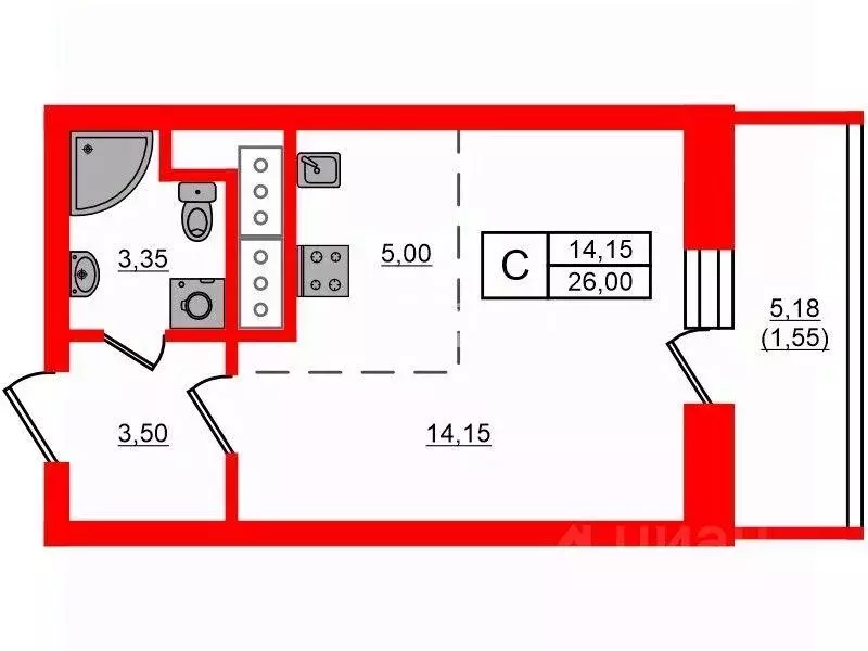 Квартира, студия, 26 м - Фото 0