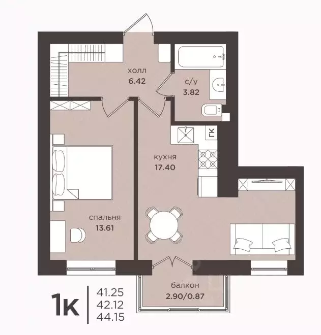1-к кв. Калининградская область, Гурьевск  (42.45 м) - Фото 0