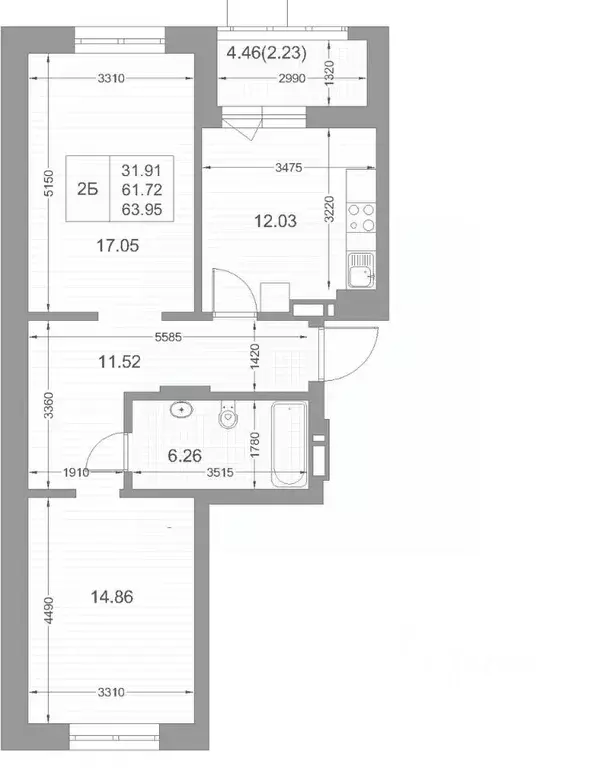 2-к кв. Татарстан, Казань ул. Назиба Жиганова, 2А (63.3 м) - Фото 1