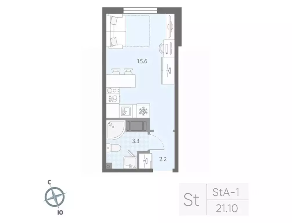 Студия Санкт-Петербург Товарищеский просп., 38Б (21.1 м) - Фото 0