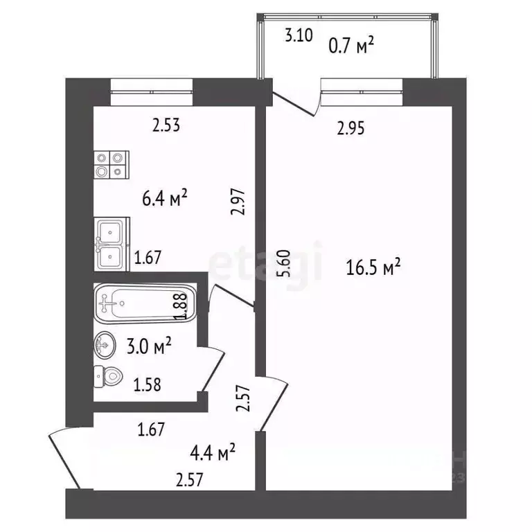 1-к кв. Башкортостан, Стерлитамак ул. Худайбердина, 70 (30.3 м) - Фото 1
