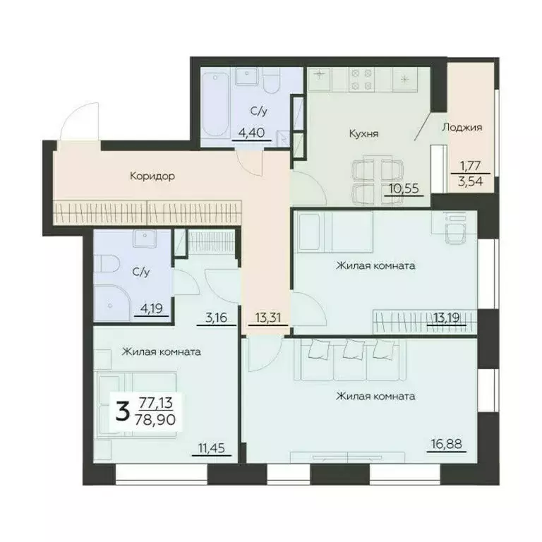 3-комнатная квартира: Воронеж, Ленинградская улица, 29Б (78.9 м) - Фото 0
