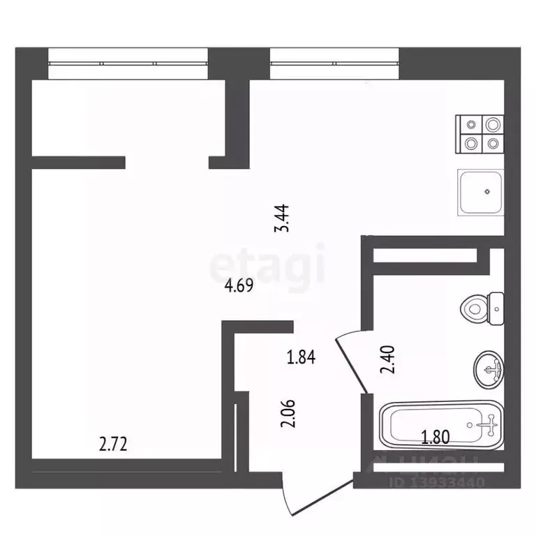 Студия Тюменская область, Тюмень ул. Газовиков, 34 (33.3 м) - Фото 1