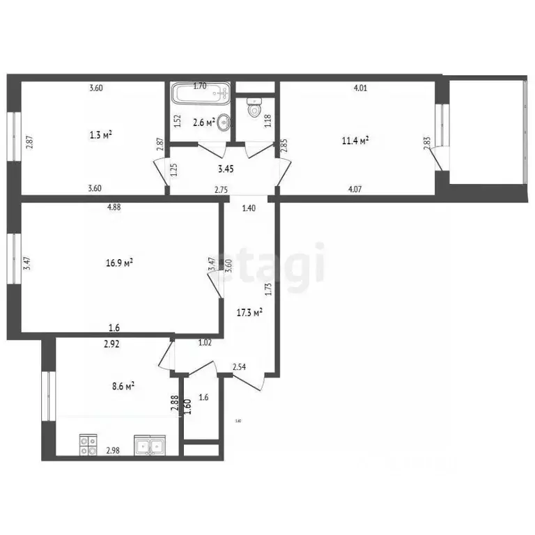 3-к кв. Тамбовская область, Тамбов Базарная ул., 115 (62.7 м) - Фото 2