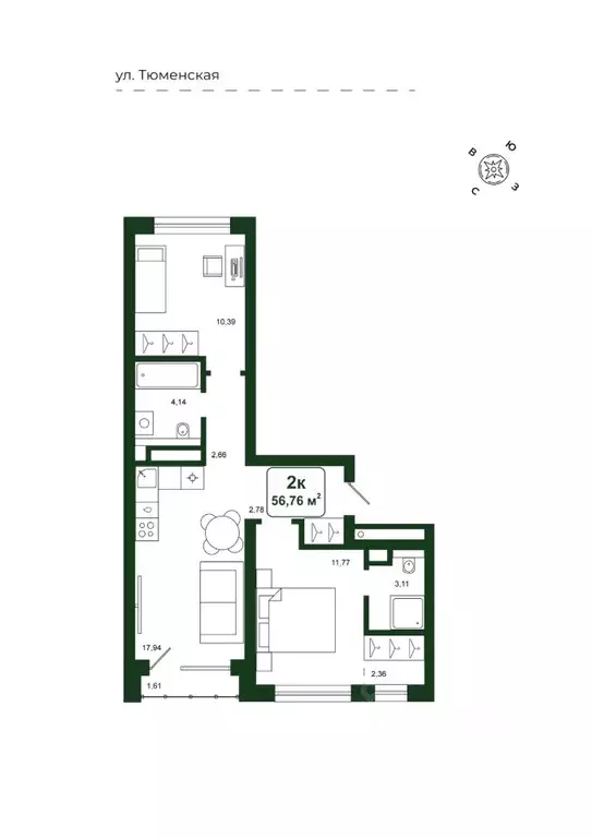 2-к кв. Тюменская область, Тюменский район, д. Дударева Родина-2 жилой ... - Фото 1