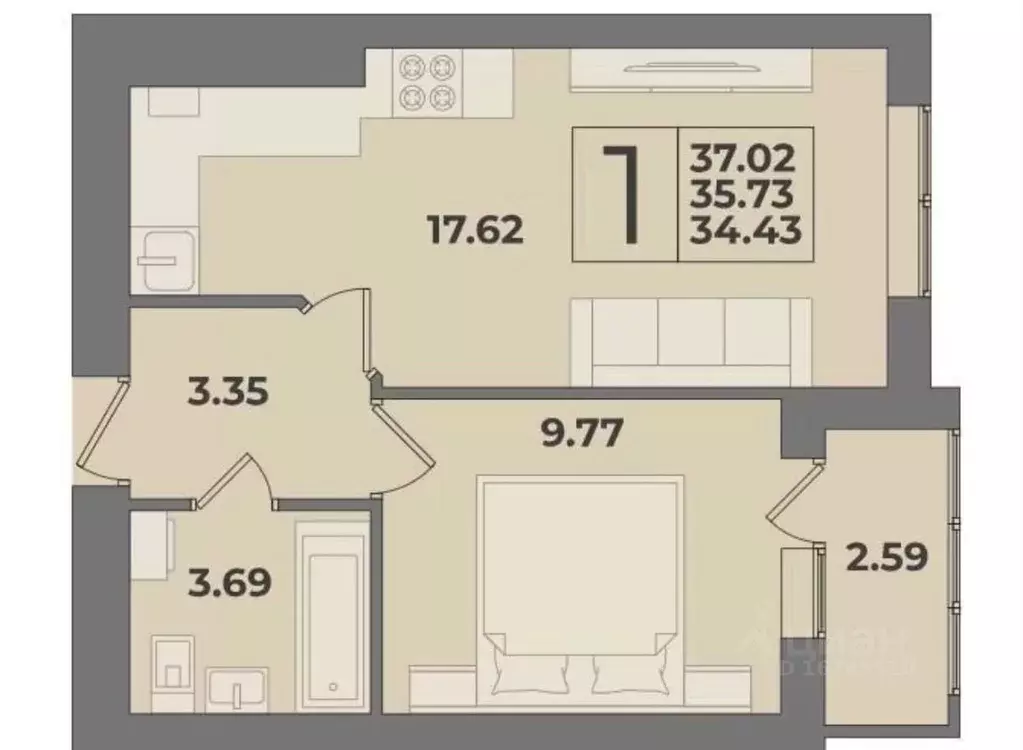 1-к кв. Калининградская область, Калининград Суздальская ул., 22к1 ... - Фото 2