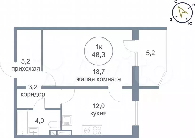 1-к. квартира, 48,3м, 5/7эт. - Фото 0