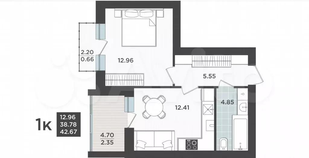 1-к. квартира, 38,8 м, 8/9 эт. - Фото 1