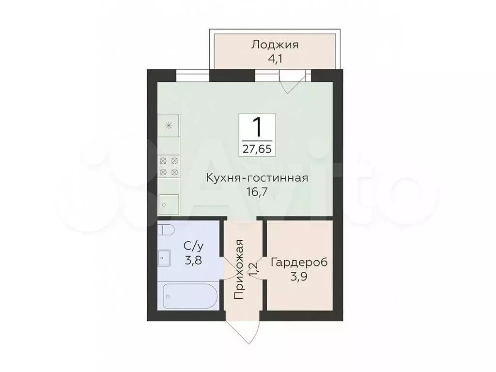 Квартира-студия, 27,7 м, 8/16 эт. - Фото 0