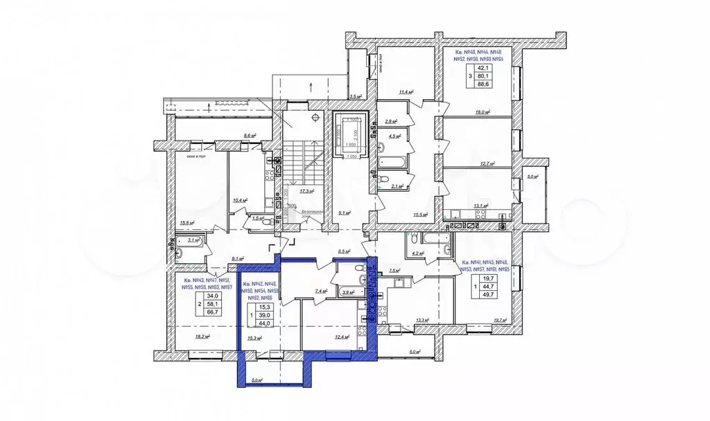 1-к. квартира, 44 м, 6/9 эт. - Фото 1