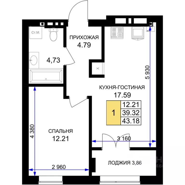 1-к кв. Калининградская область, Гурьевск Включи жилой комплекс (43.18 ... - Фото 0