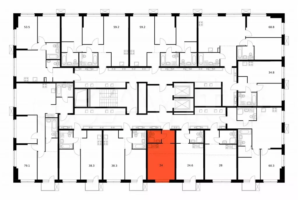 Квартира-студия, 24,3 м, 7/12 эт. - Фото 0