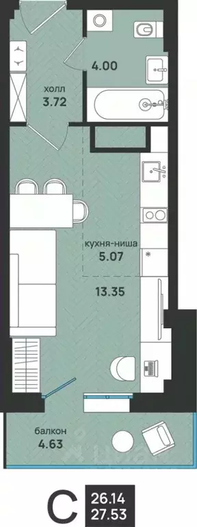 1-к кв. Архангельская область, Архангельск ул. Свободы, 16 (27.53 м) - Фото 0