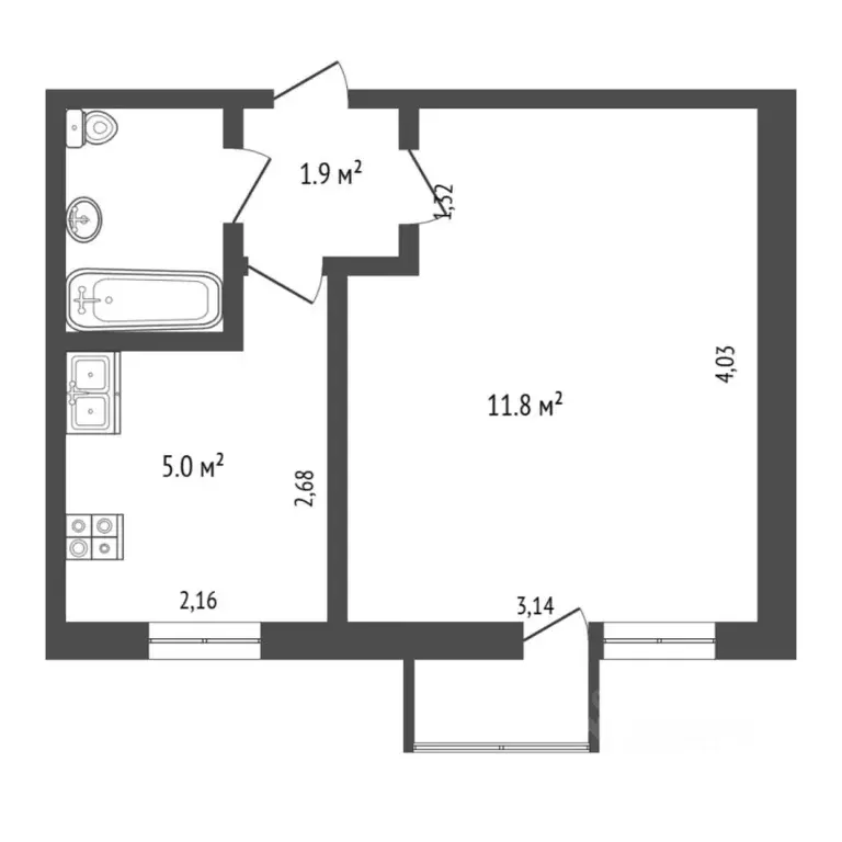 1-к кв. Тюменская область, Тюмень ул. Червишевский Тракт, 15/4 (21.1 ... - Фото 1