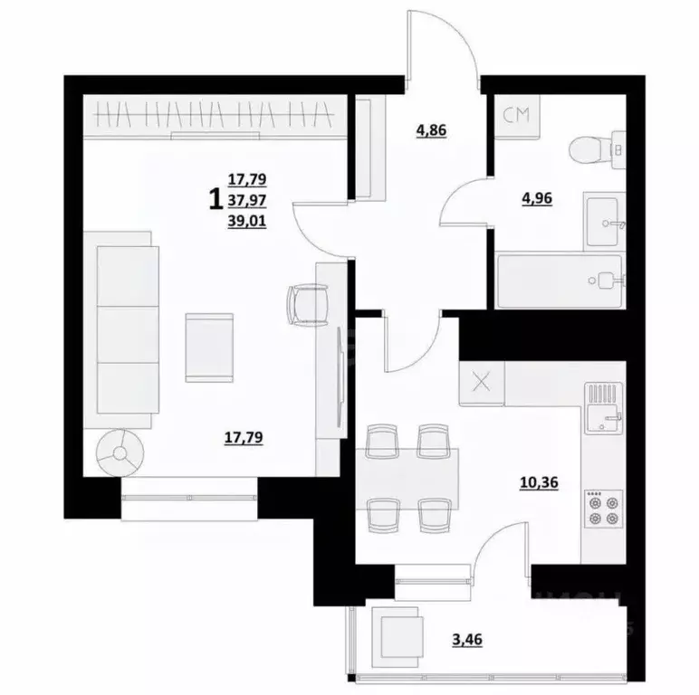 1-к кв. Белгородская область, Белгород ул. Дзержинского, 10 (36.7 м) - Фото 2