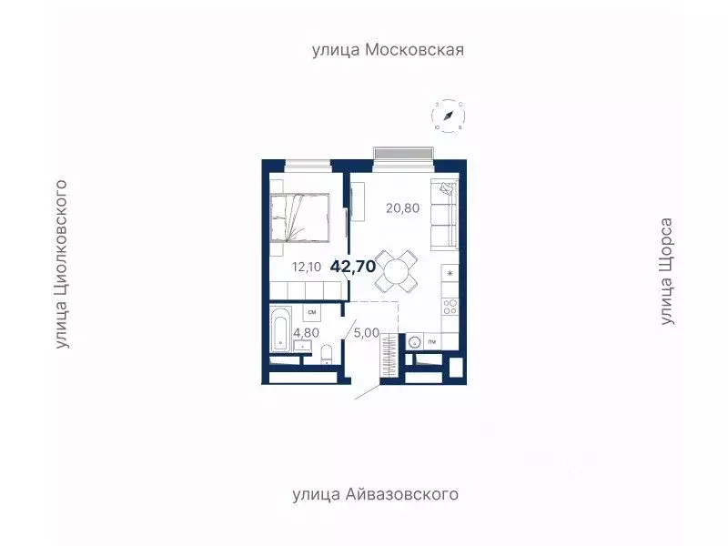 1-к кв. Свердловская область, Екатеринбург ул. Московская, 249/2 (42.7 ... - Фото 0
