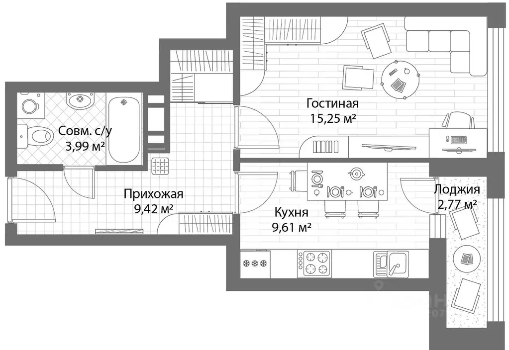 1-к кв. Нижегородская область, Нижний Новгород ул. Менделеева, 8 (39.6 ... - Фото 1