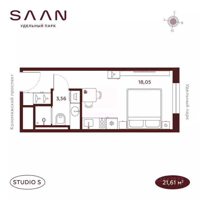 Студия Санкт-Петербург  (21.61 м) - Фото 1
