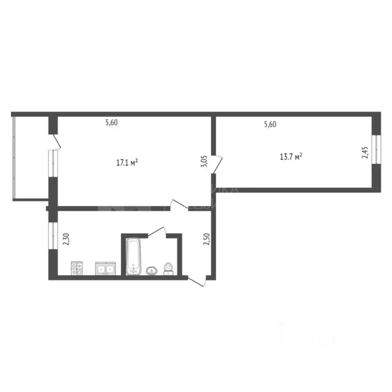 2-к кв. Тюменская область, Тюмень Одесская ул., 22 (43.7 м) - Фото 1