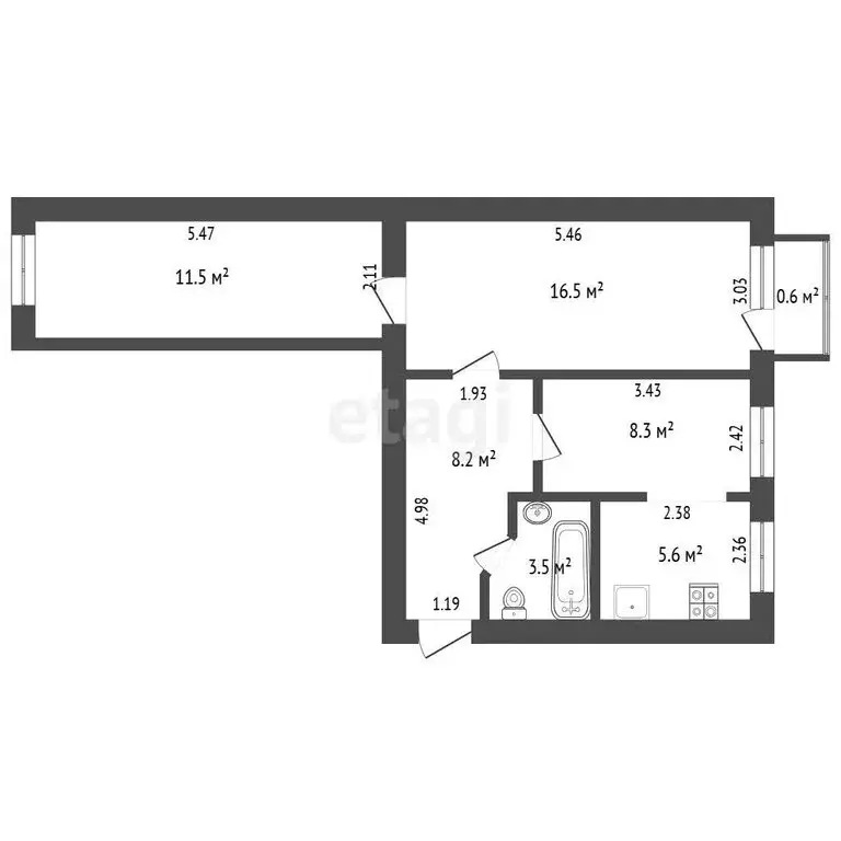 3-комнатная квартира: Щебетовка, улица Маяковского, 12 (53.6 м) - Фото 1