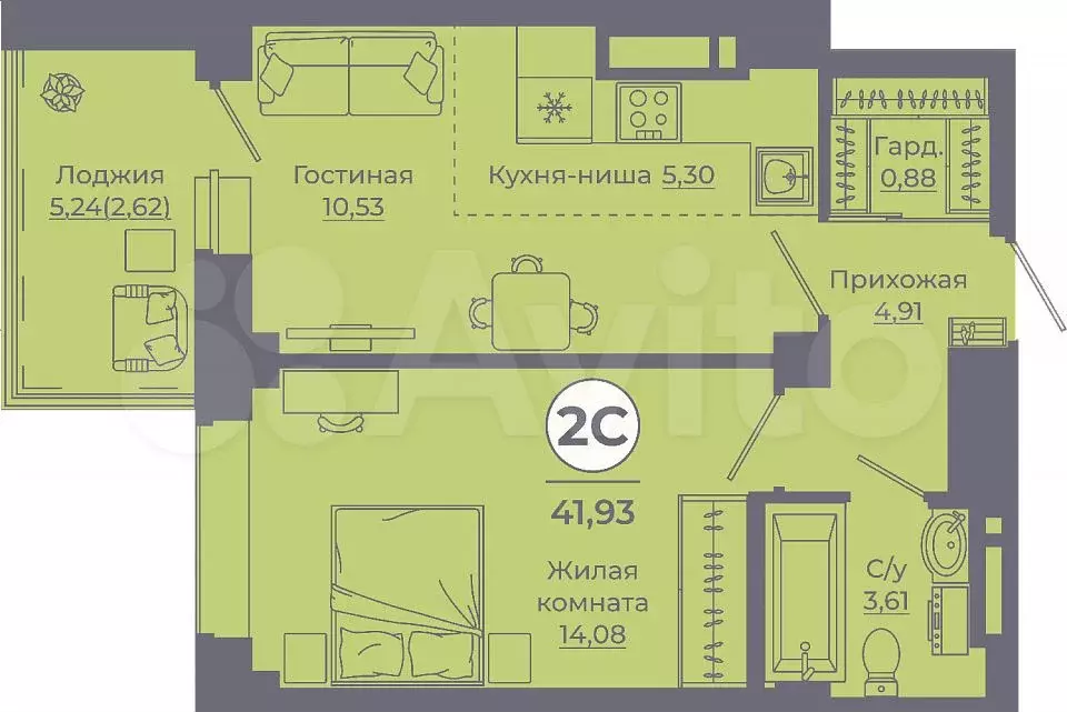 2-к. квартира, 41,6 м, 17/24 эт. - Фото 1