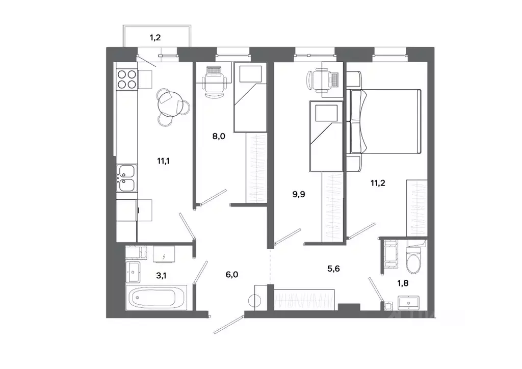 3-к кв. Ханты-Мансийский АО, Сургут 30А мкр,  (56.7 м) - Фото 0
